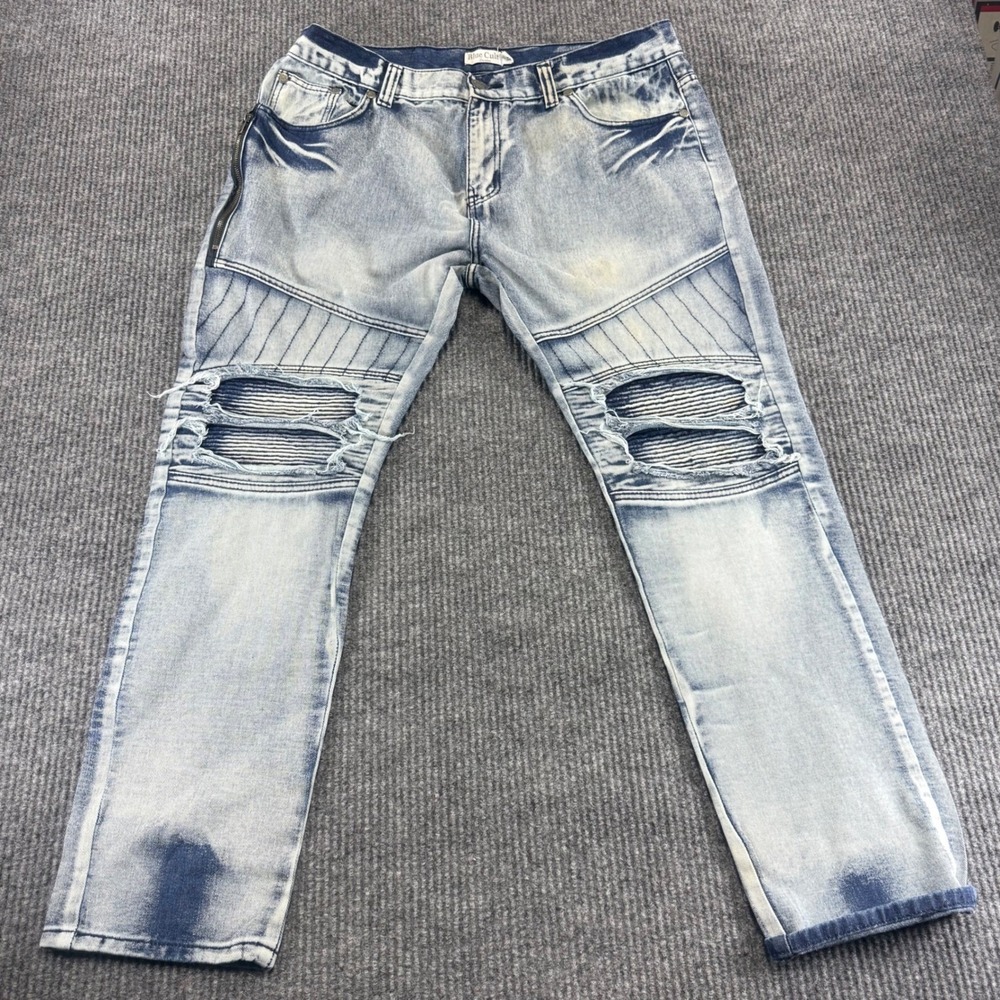 Blue Cult Denim Mens Biker Jeans Light Wash Distressed Moto Pants Size 38